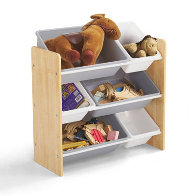 Kidoz Wooden 3-Tier Kids Bookcase Toy Storage Unit With 6X Removable Toy BoxesChildren's Toy Organiser3 Shelves from B&Q