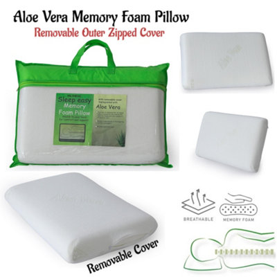 ARLinens Aloe Vera Pillow Memory Foam Filled With Removable Zipped Cover Anti Allergenic Bounce Back Pillows from B&Q