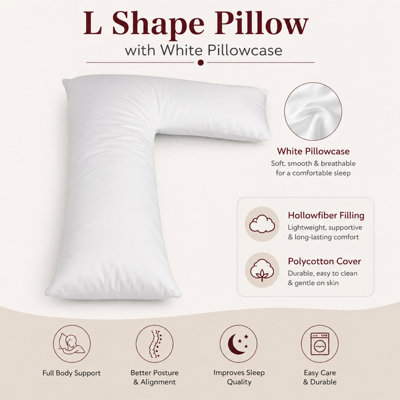 ARLinens L Shape Pillow With Free Pillowcases Hollowfiber Filled Orthopedic Maternity Pregnancy Full Body Support Pillow With Cover (White) from B&Q