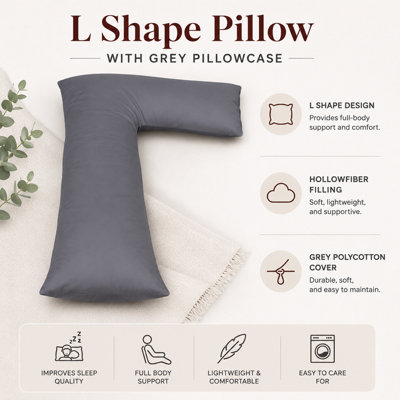 ARLinens L Shape Pillow With Free Pillowcases Hollowfiber Filled Orthopedic Maternity Pregnancy Full Body Support Pillow With Cover (Grey) from B&Q