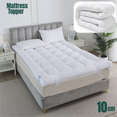 ARLINENS Microfiber Mattress Topper 10Cm Mattress Protector Cover Elastic Corner Straps 4 Inch Deep Mattress Toppers