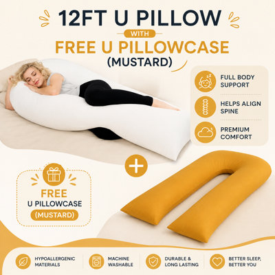 ARLinens 12Ft U Pillow With Free U Pillowcase Long Body Support For Orthopedic Pregnancy Nursing Support from B&Q
