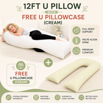 ARLinens 12Ft U Pillow With Free U Pillowcase Long Body Support For Orthopedic Pregnancy Nursing Support from B&Q