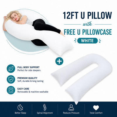 ARLinens 12Ft U Pillow With Free U Pillowcase Long Body Support For Orthopedic Pregnancy Nursing Support from B&Q