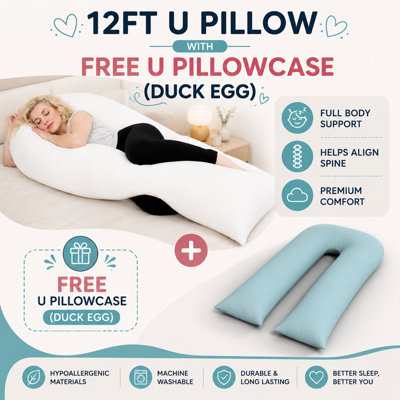 ARLinens 12Ft U Pillow With Free U Pillowcase Long Body Support For Orthopedic Pregnancy Nursing Support from B&Q