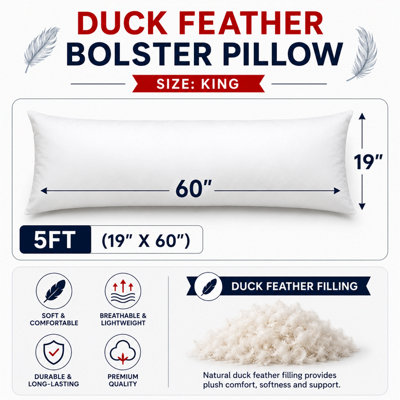 ARLinens Duck Feather & Down Bolster Pillow Long Body Support Maternity Pregnancy Pillows Size (King) from B&Q