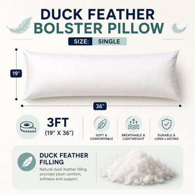 ARLinens Duck Feather & Down Bolster Pillow Long Full Body Support Maternity Pregnancy Orthopedic Pillows Size (Single) from B&Q