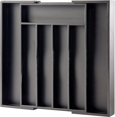 Mass Dynamic Expandable Bamboo Cutlery Drawer Organiser With 7 Compartments  Black from B&Q