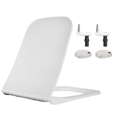 B&Q -  Square Soft Close Toilet Seat White  Quick Release Easy CleanAdjustable Top Fix HingesStandard Wc Seat 440 X 360mm