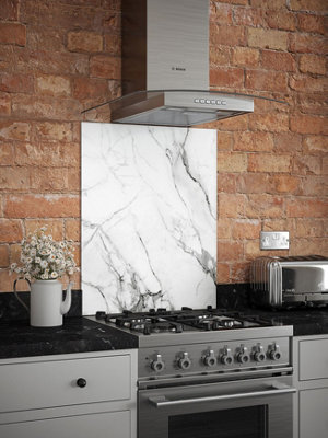 Carrara Marble Glass Kitchen Self Adhesive Splashback 600mm X 750mm from B&Q