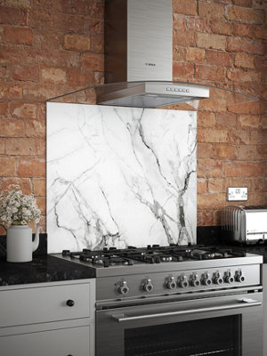 Carrara Marble Glass Kitchen Self Adhesive Splashback 900mm X 750mm from B&Q