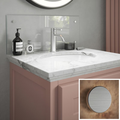  - Crystal Clear Glass Pre-Drilled Bathroom Splashback With Chrome Effect Caps (H)25Cm (W)60Cm