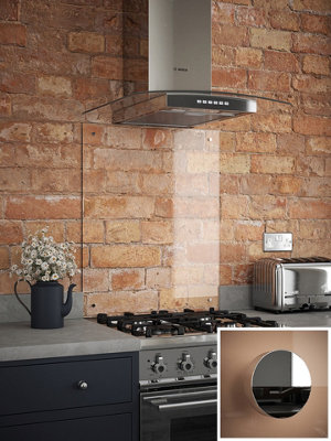 Crystal Clear Toughened Glass Kitchen Splashback (Fixing Kit Withchrome Caps) 600mm X 700mm X 6mm from B&Q