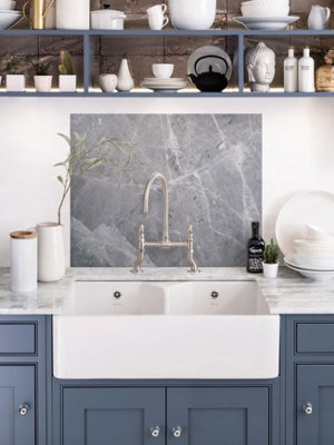 Pietra Grey Toughened Glass Kitchen Self Adhesive Splashback 900mm X 750mm X 6mm from B&Q