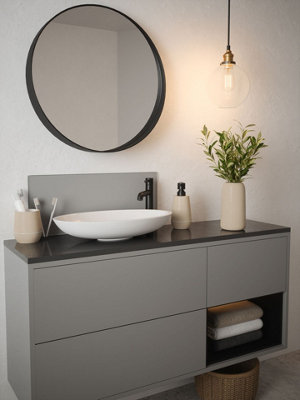Splashback Grey Matt - Self Adhesive - Toughened Glass Bathroom 250Mm X 600Mm X 4Mm
