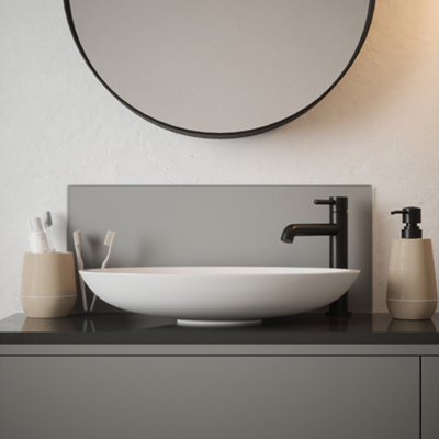  - Matt Grey Glass Self-Adhesive Bathroom Splashback (H)25Cm (W)50Cm