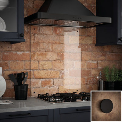 Crystal Clear Toughened Glass Kitchen Splashback (Fixing Kit With Matt Black Caps) 600mm X 700mm X 6mm from B&Q