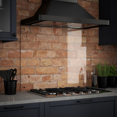 Splashback Crystal Clear Glass With Cap 900 X 700 X 6Mm Black