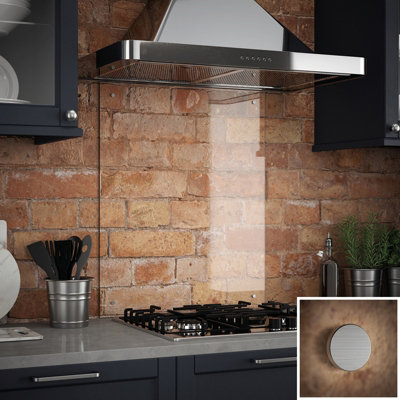 Crystal Clear Toughened Glass Kitchen Splashback (Fixing Kit With Brushed Chrome Caps) 600mm X 700mm X 6mm from B&Q