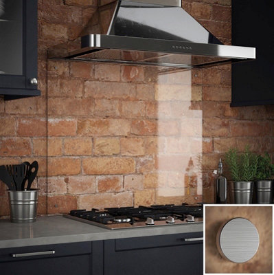 Crystal Clear Toughened Glass Kitchen Splashback (Brushed Chrome Cap) 900mm X 700mm X 6mmFixing Kit Included from B&Q