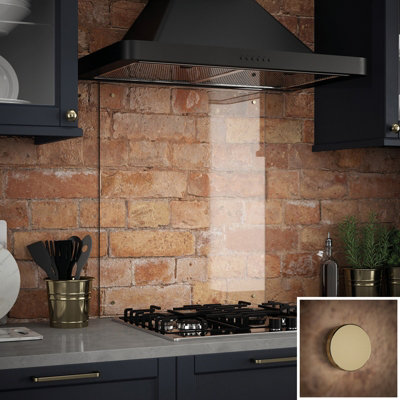 Crystal Clear Toughened Glass Kitchen Splashback (Fixing Kit With Brass Caps) 600mm X 700mm X 6mm from B&Q