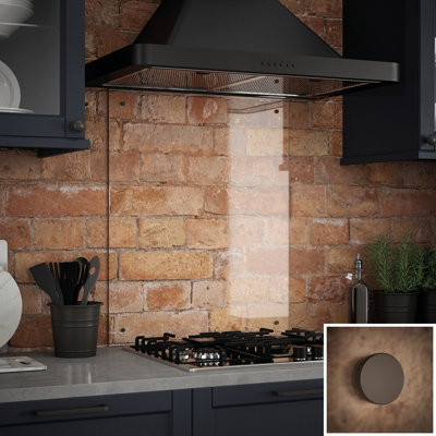 Crystal Clear Toughened Glass Kitchen Splashback (Fixing Kit With Bronze Caps) 600mm X 700mm X 6mm from B&Q