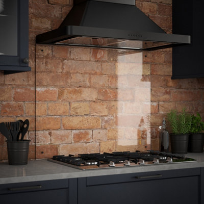 Crystal Clear Toughened Glass Kitchen Splashback (Bronze Cap) 900mm X 700mm X 6mmFixing Kit Included from B&Q