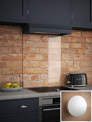 Crystal Clear Toughened Glass Kitchen Splashback (Fixing Kit With Satin Chrome Caps) 600mm X 700mm X 6mm from B&Q