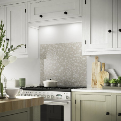 Laura Ashley Lisette Flint Beige Floral Print Glass Splashback(H)750mm (W)900mm (T)6mm from B&Q