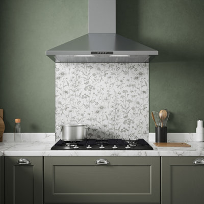 Laura Ashley Lisette White Silhouette Floral Self-Adhesive Glass Splashback(H)750mm (W)900mm (T)6mm from B&Q