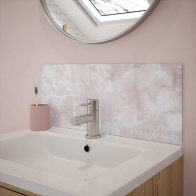Laura Ashley Onyx Glass Self-Adhesive Bathroom Splashback (H)25Cm (W)60Cm - Gloss Blush Marble Effect