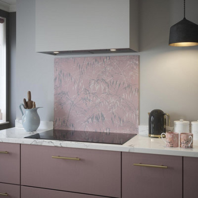 Clarissa Hulse Self Adhesive Kitchen Splashback Meadow Grass Blush Toughened Glass (W) 900 X (L) 750mm from B&Q