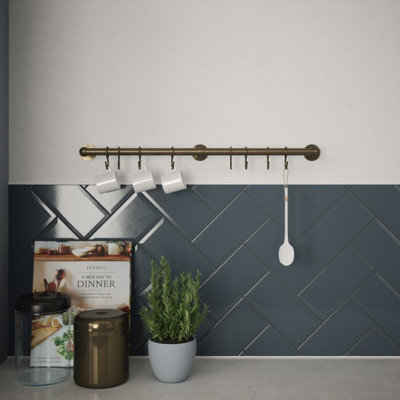 Forgeworks Easy-Fit Kitchen Utensil Rail KitAntique Brass60Cm With 8 Sliding 's' Hooks from B&Q