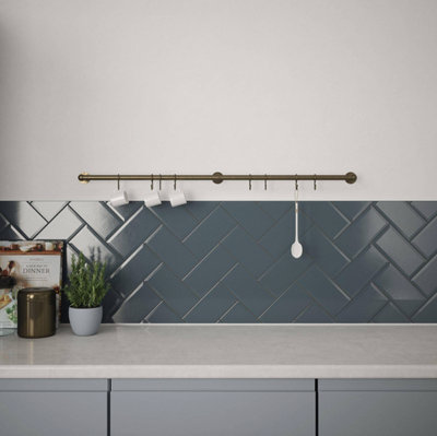 Forgeworks Easy-Fit Kitchen Utensil Rail KitAntique Brass100Cm With 8 Sliding 's' Hooks from B&Q