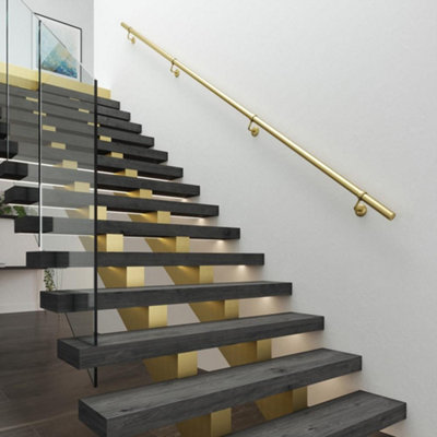 B&Q -  Satin Brass Stair Hand Rail Kit 3.6M