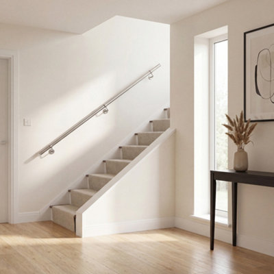Forgeworks Premium Brushed Steel 2.4M Indoor Stair Handrail Kit. Easy Install All In One Box With Brackets/endcaps. 5Yr Guarantee from B&Q