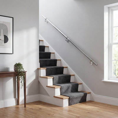 Forgeworks Premium Polished Steel 2.4M Indoor Stair Handrail Kit. Easy Install All In One Box With Brackets/endcaps. 5Yr Guarantee from B&Q