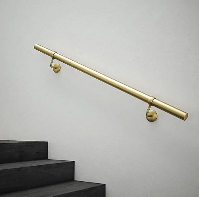 Forgeworks Premium Satin Brass 1.2M Indoor Stair Handrail Kit. Easy Install All In One Box With Brackets/endcaps. 5Yr Guarantee from B&Q