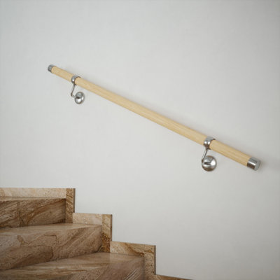 B&Q -  Premium Solid Pine & Brushed Nickel 1.2M Indoor Stair Handrail Kit. Easy Install All In One Box5Yr Guarantee