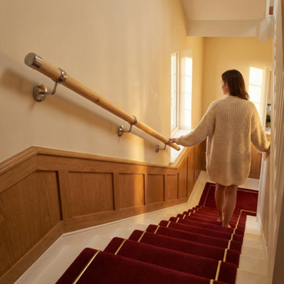 B&Q -  Premium Solid Pine & Brushed Nickel 2.4M Indoor Stair Handrail Kit. Easy Install All In One Box5Yr Guarantee