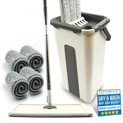 The Dustpan & Brush Store Flat Mop Bucket Set Head 4X Replacement Pads Microfibre Floor Kitchen Cleaning from B&Q