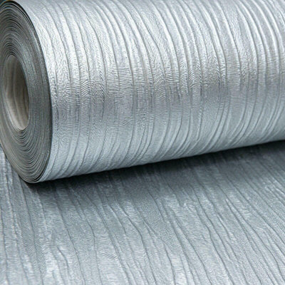 Muriva Plain Cassiel Textured Metallic Silver Shimmer Free Match Wallpaper from B&Q