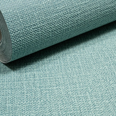 Sophie Laurence Plain Green Wallpaper Linen Effect Textured Free Match Paste The Wall Hallway from B&Q