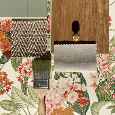 Sophie Laurence Green/Orange/Cream Sage Floral Wallpaper 10M