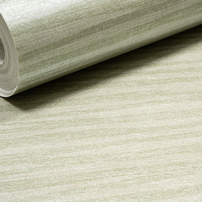 Sophie Laurence Sage Green Stripe Wallpaper Metallic Shimmer Thick Quality Paste The Wall from B&Q