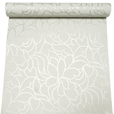 Sophie Laurence Pale Mint Green Floral Wallpaper Silver Glitter Shimmer Geometric Feature Wall from B&Q