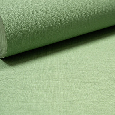 Sophie Laurence Plain Green Wallpaper Linen Effect Textured Paste The Wall from B&Q