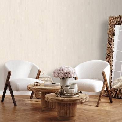 Sophie Laurence Plain Cream Stripe Wallpaper Textured White Metallic Shimmer from B&Q
