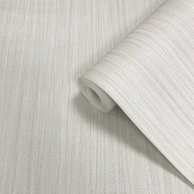 Sophie Laurence Plain Grey White Stripe Wallpaper Textured White Metallic Shimmer from B&Q
