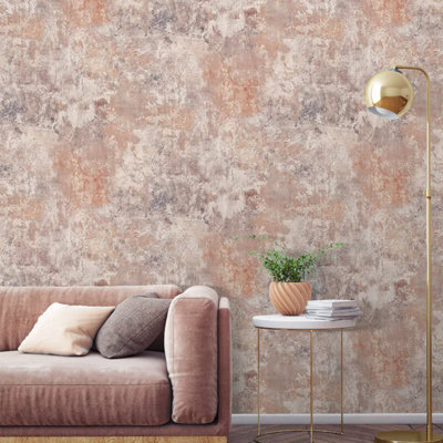 Sophie Laurence Pink Blush Textured Wallpaper Plaster Concrete Effect Paste The Wall Feature from B&Q